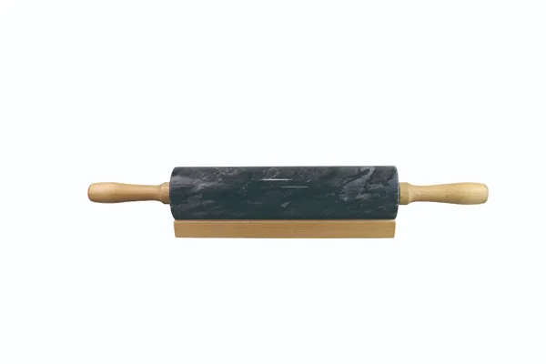 Deegroller | marmer | houten handvaten | zwart/hout